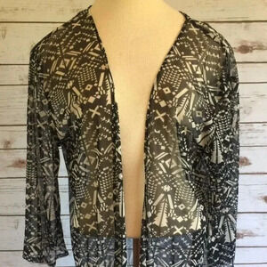 NWT CHEMISTRY Women Sheer Black & Gray 3/4 Sleeve Cardigan Top Shirt Size Medium